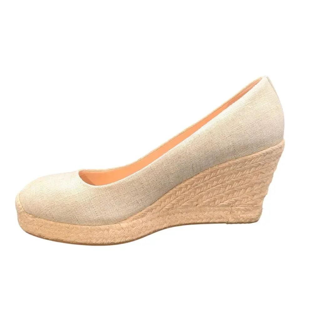 J.Crew Linen Espadrille Wedge Heels Women’s Size 8 Beige Natural